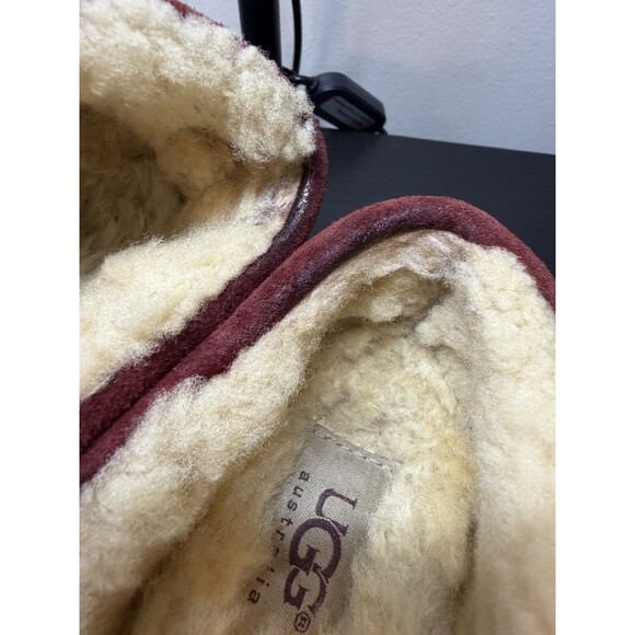 Women's 6 M Ugg Ansley 3312 Burgundy Suede Leather Slippers Moccasins Fur Lined - Picture 14 of 16